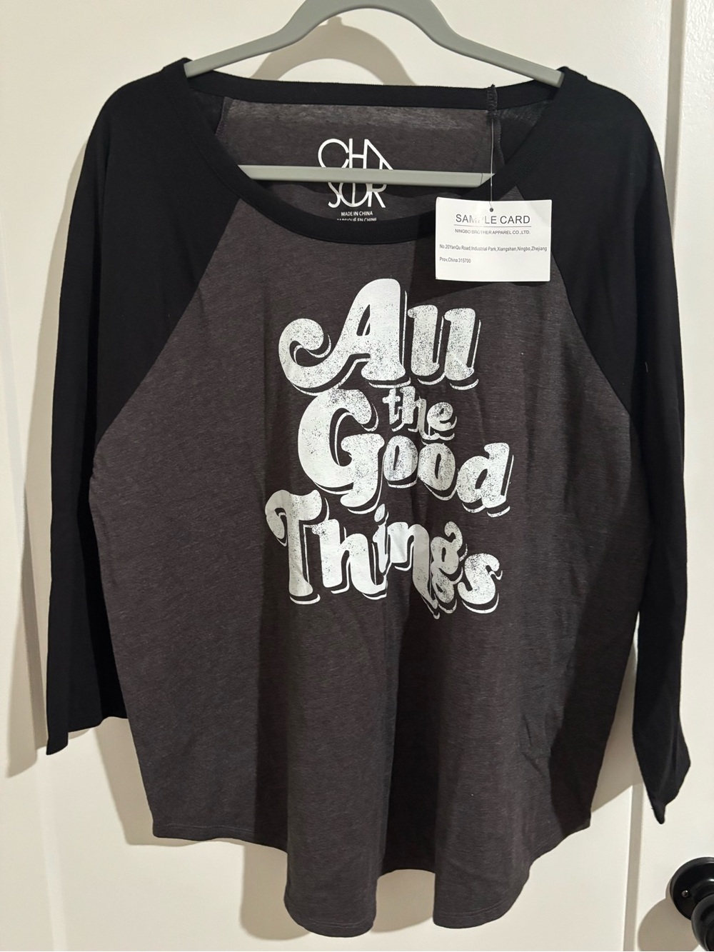 Chaser Long-Sleeve Raglan Tee in Charcoal and Black